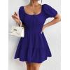 image:imageFloerns Womens Boho Square Neck Puff Short Sleeve Self Tie Front A Line DressDeep Blue
