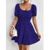image:imageFloerns Womens Boho Square Neck Puff Short Sleeve Self Tie Front A Line DressDeep Blue