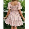 image:imageFloerns Womens Boho Square Neck Puff Short Sleeve Self Tie Front A Line DressFloral Pink