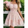 image:imageFloerns Womens Boho Square Neck Puff Short Sleeve Self Tie Front A Line DressFloral Pink