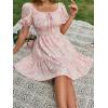 image:imageFloerns Womens Boho Square Neck Puff Short Sleeve Self Tie Front A Line DressFloral Pink