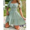 image:imageFloerns Womens Boho Square Neck Puff Short Sleeve Self Tie Front A Line DressGreen a