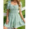 image:imageFloerns Womens Boho Square Neck Puff Short Sleeve Self Tie Front A Line DressGreen a