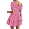 image:imageFloerns Womens Boho Square Neck Puff Short Sleeve Self Tie Front A Line DressLight Pink