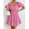 image:imageFloerns Womens Boho Square Neck Puff Short Sleeve Self Tie Front A Line DressLight Pink