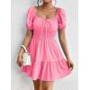 image:imageFloerns Womens Boho Square Neck Puff Short Sleeve Self Tie Front A Line DressLight Pink