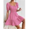 image:imageFloerns Womens Boho Square Neck Puff Short Sleeve Self Tie Front A Line DressLight Pink