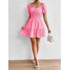 image:imageFloerns Womens Boho Square Neck Puff Short Sleeve Self Tie Front A Line DressLight Pink