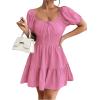 image:imageFloerns Womens Boho Square Neck Puff Short Sleeve Self Tie Front A Line DressLight Pink