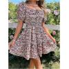 image:imageFloerns Womens Boho Square Neck Puff Short Sleeve Self Tie Front A Line DressMulti Black Pink