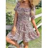 image:imageFloerns Womens Boho Square Neck Puff Short Sleeve Self Tie Front A Line DressMulti Black Pink
