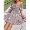 image:imageFloerns Womens Boho Square Neck Puff Short Sleeve Self Tie Front A Line DressMulti Black Pink