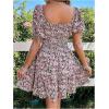 image:imageFloerns Womens Boho Square Neck Puff Short Sleeve Self Tie Front A Line DressMulti Black Pink