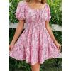 image:imageFloerns Womens Boho Square Neck Puff Short Sleeve Self Tie Front A Line DressPink Multi