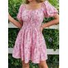 image:imageFloerns Womens Boho Square Neck Puff Short Sleeve Self Tie Front A Line DressPink Multi