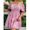 image:imageFloerns Womens Boho Square Neck Puff Short Sleeve Self Tie Front A Line DressPink Multi