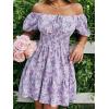 image:imageFloerns Womens Boho Square Neck Puff Short Sleeve Self Tie Front A Line DressPurple Floral