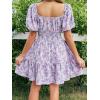 image:imageFloerns Womens Boho Square Neck Puff Short Sleeve Self Tie Front A Line DressPurple Floral