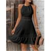 image:imageFloerns Womens Contrast Lace Sleeveless Halter Dress Backless Vacation A Line DressBlack