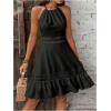 image:imageFloerns Womens Contrast Lace Sleeveless Halter Dress Backless Vacation A Line DressBlack