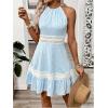 image:imageFloerns Womens Contrast Lace Sleeveless Halter Dress Backless Vacation A Line DressBlue Striped