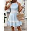 image:imageFloerns Womens Contrast Lace Sleeveless Halter Dress Backless Vacation A Line DressBlue Striped