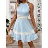 image:imageFloerns Womens Contrast Lace Sleeveless Halter Dress Backless Vacation A Line DressBlue Striped