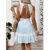 image:imageFloerns Womens Contrast Lace Sleeveless Halter Dress Backless Vacation A Line DressBlue Striped