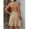 image:imageFloerns Womens Contrast Lace Sleeveless Halter Dress Backless Vacation A Line DressKhaki