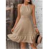 image:imageFloerns Womens Contrast Lace Sleeveless Halter Dress Backless Vacation A Line DressKhaki
