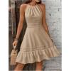 image:imageFloerns Womens Contrast Lace Sleeveless Halter Dress Backless Vacation A Line DressKhaki