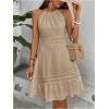 image:imageFloerns Womens Contrast Lace Sleeveless Halter Dress Backless Vacation A Line DressKhaki