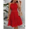image:imageFloerns Womens Contrast Lace Sleeveless Halter Dress Backless Vacation A Line DressRed