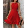 image:imageFloerns Womens Contrast Lace Sleeveless Halter Dress Backless Vacation A Line DressRed
