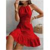 image:imageFloerns Womens Contrast Lace Sleeveless Halter Dress Backless Vacation A Line DressRed