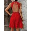 image:imageFloerns Womens Contrast Lace Sleeveless Halter Dress Backless Vacation A Line DressRed