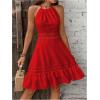 image:imageFloerns Womens Contrast Lace Sleeveless Halter Dress Backless Vacation A Line DressRed