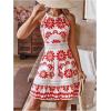 image:imageFloerns Womens Contrast Lace Sleeveless Halter Dress Backless Vacation A Line DressRed and White