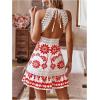 image:imageFloerns Womens Contrast Lace Sleeveless Halter Dress Backless Vacation A Line DressRed and White