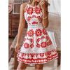 image:imageFloerns Womens Contrast Lace Sleeveless Halter Dress Backless Vacation A Line DressRed and White