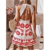 image:imageFloerns Womens Contrast Lace Sleeveless Halter Dress Backless Vacation A Line DressRed and White