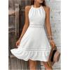 image:imageFloerns Womens Contrast Lace Sleeveless Halter Dress Backless Vacation A Line DressWhite