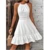 image:imageFloerns Womens Contrast Lace Sleeveless Halter Dress Backless Vacation A Line DressWhite