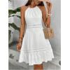 image:imageFloerns Womens Contrast Lace Sleeveless Halter Dress Backless Vacation A Line DressWhite