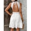 image:imageFloerns Womens Contrast Lace Sleeveless Halter Dress Backless Vacation A Line DressWhite