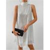 image:imageFloerns Womens Contrast Sequin Sleeveless Tank Dress High Neck Bow Shiny Party DressSilver