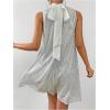 image:imageFloerns Womens Contrast Sequin Sleeveless Tank Dress High Neck Bow Shiny Party DressSilver