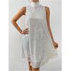 image:imageFloerns Womens Contrast Sequin Sleeveless Tank Dress High Neck Bow Shiny Party DressSilver