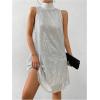 image:imageFloerns Womens Contrast Sequin Sleeveless Tank Dress High Neck Bow Shiny Party DressSilver