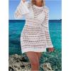 image:imageFloerns Womens Crochet Cover Up Long Sleeve Hollow Out Bikini Swimsuit Beach Cover Up SwimwearWhite Solid